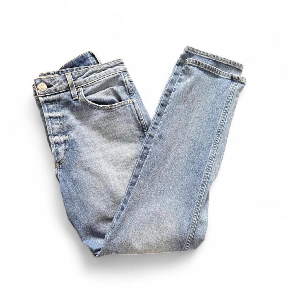 AMO Tomboy Charmer Denim Jeans size 29 High Rise Relaxed Fit Tapered Leg light